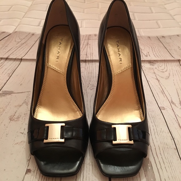 Tahari Shoes - Tahari‎ Robbie Open Toe Black Pumps Size 7 1/2 M